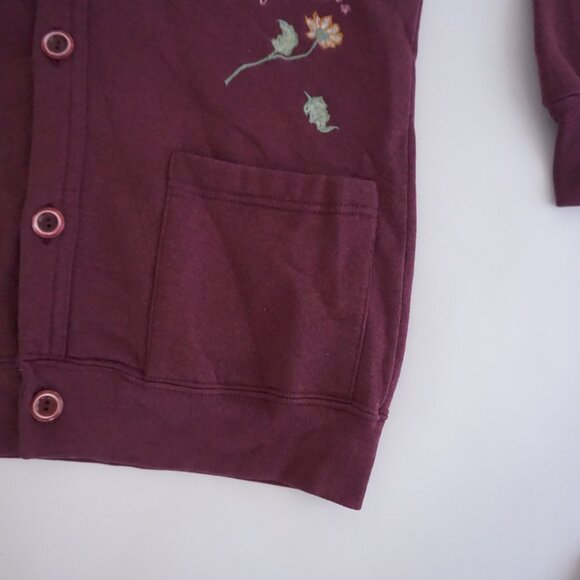 Vintage B-Wear Maroon Apple Floral Embroidered Cardigan Teacher Cabincore S - Picture 5 of 9